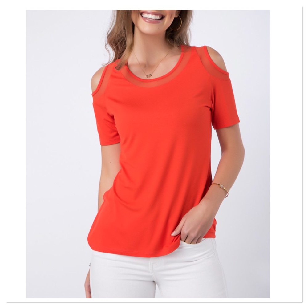 Coral Cold Shoulder Top